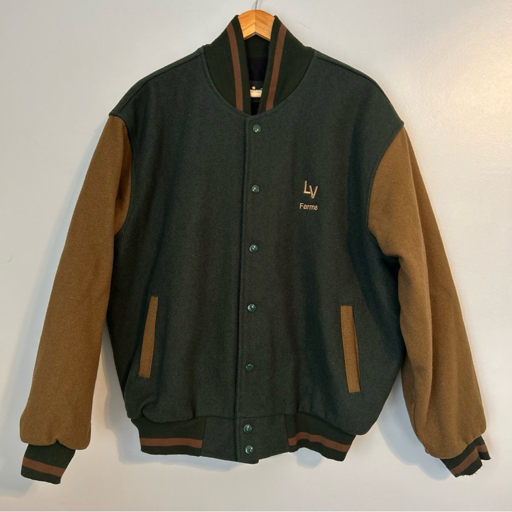 Vintage Varsity Jacket Wool Blend Bomber XL‎ Green/brn Collegiate USA